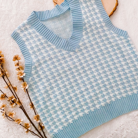 Blue Houndstooth Sweater Vest - Picture 1 of 2